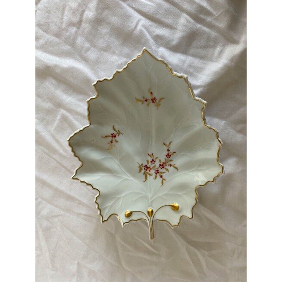 Hochst Leaf Dish with Gold Trim, purple Branches and Flora Made In Germany - Picture 1 of 4